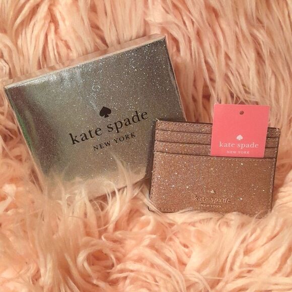 NWT KATE SPADE ROSEGOLD SHIMMY GLITTER FABRIC CARDHOLDER - Picture 1 of 9